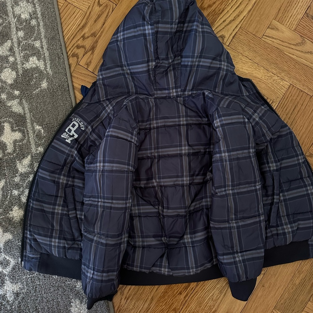 Reversible boys jacket. Plaid or Boston University side out. Gently used.